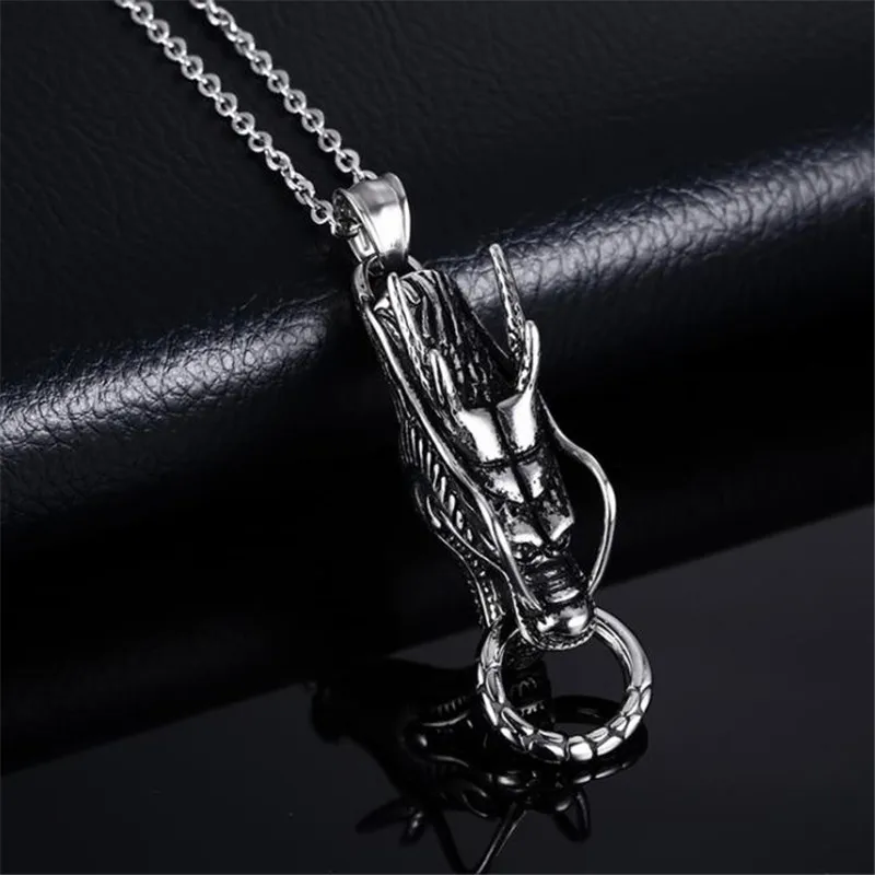Punk Arrogance Stainless steel dragon head pendant for Men sliver color animal boyfriend Unique jewelry gift | Украшения и