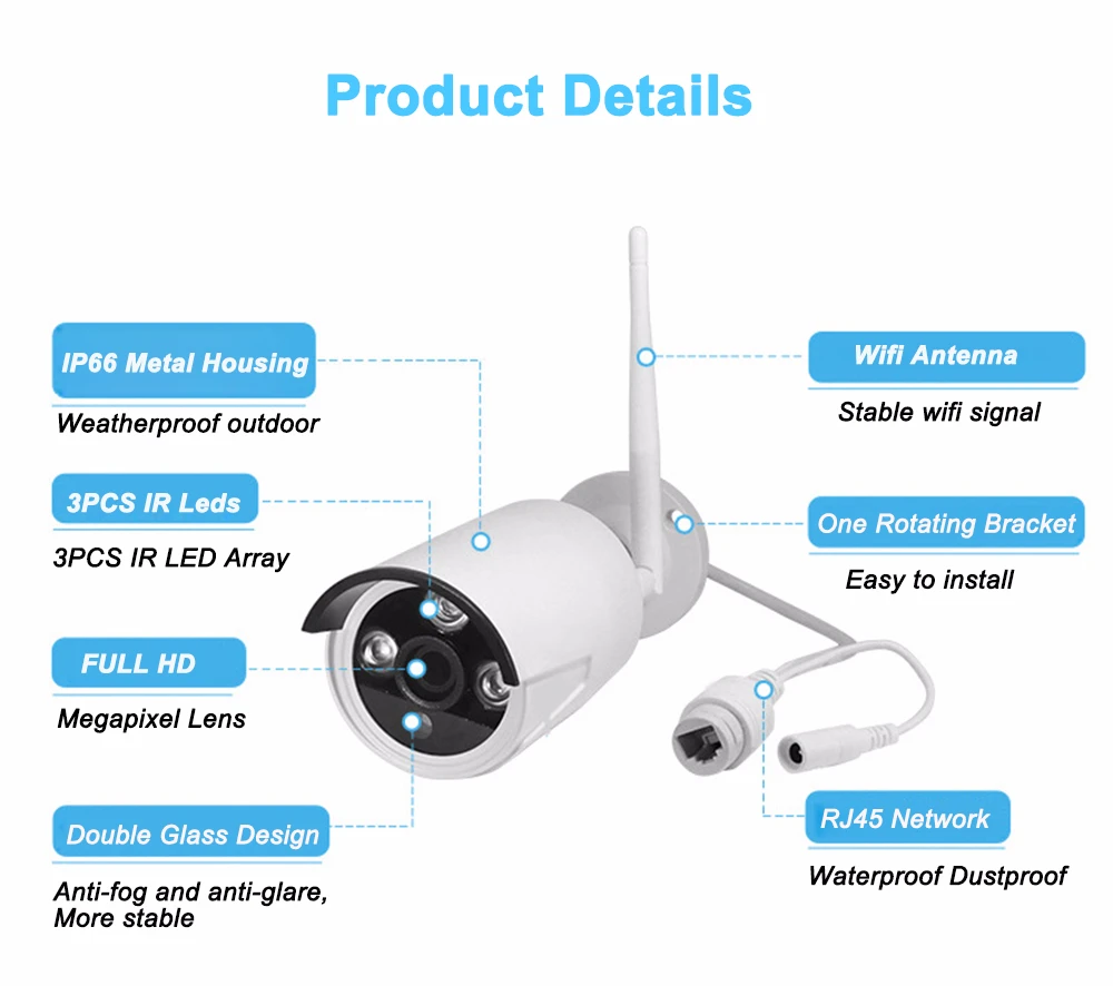 IMPORX 4CH 1080P Домашняя безопасность Wifi CCTV система Беспроводной NVR комплект 2.0MP