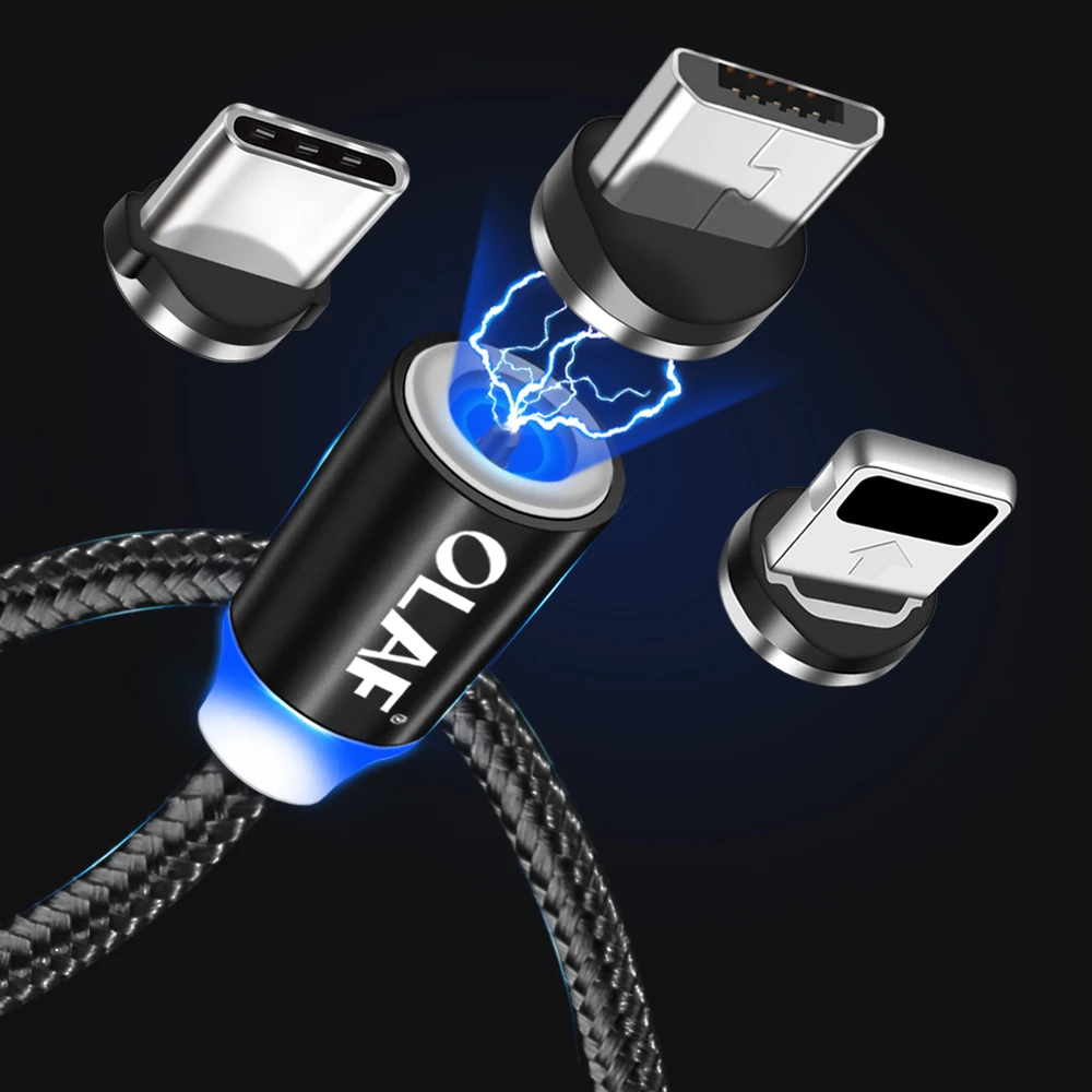 Магнитный usb-кабель OLAF 1 м/2 м, магнитный шнур для быстрой зарядки для iPhone XR Xs Max, кабель USB type c для samsung S8 Xiaomi OnePlus 6t
