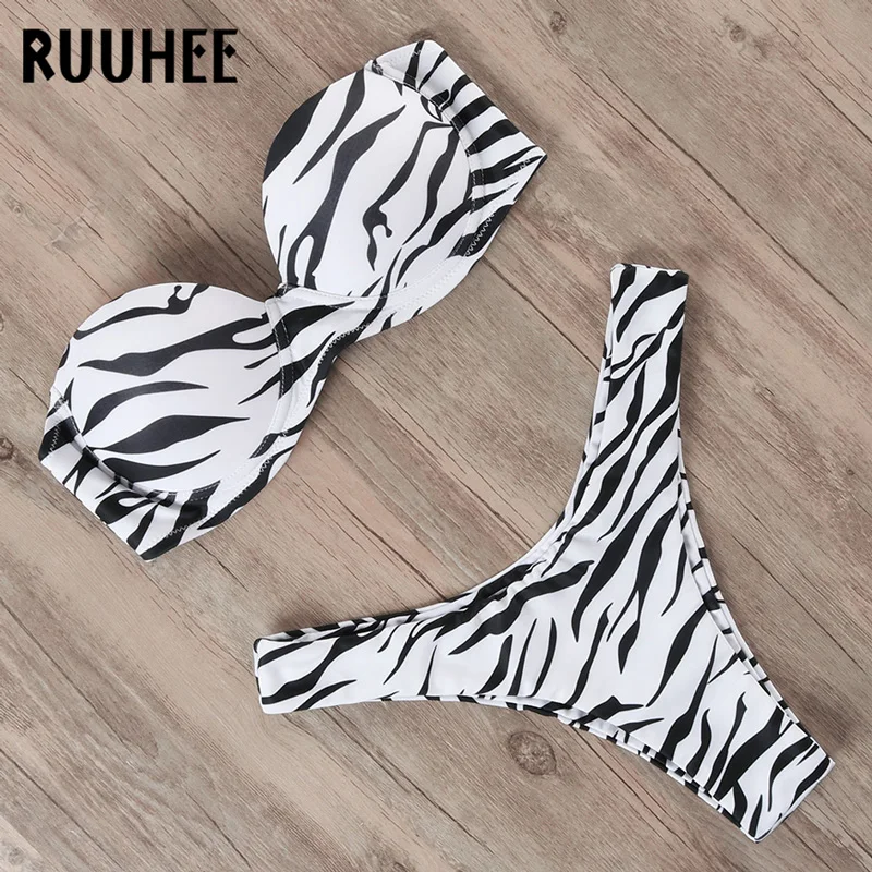 RUUHEE, бикини, купальник для женщин, купальник,, леопард, Бразильский бикини, набор, купальный костюм с пуш-ап, женская летняя пляжная одежда, бикини
