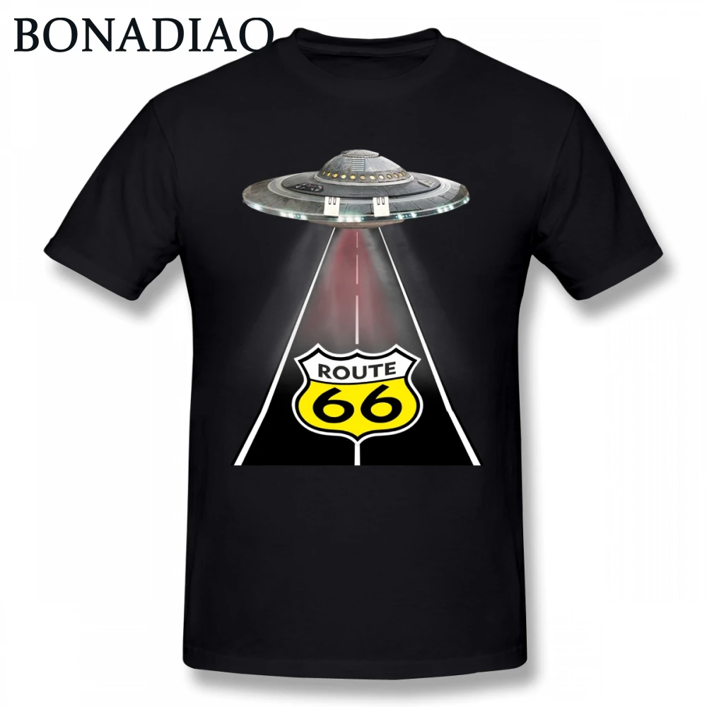 Футболка Route 66 с изображением инопланетянина НЛО забавная Мужская футболка