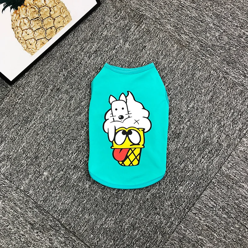 Зеленый Icecream принт хлопок Французский бульдог лето крутой жилет для мопса Одежда для собак для маленьких Одежда для собак чихуахуа футболка - Цвет: Зеленый