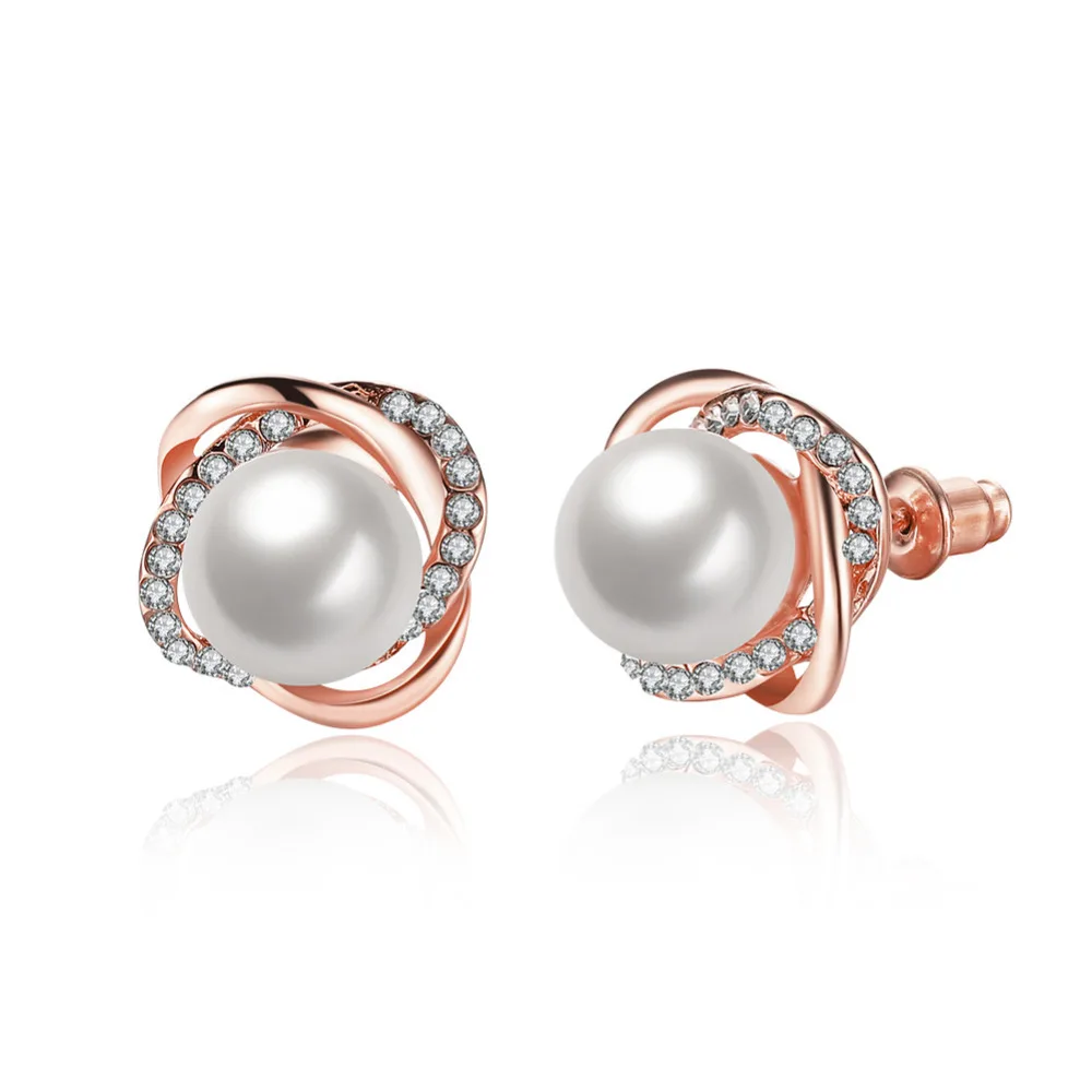 

Oorbellen Voor Vrouwen Elegante Imitatie Parel Knoop Studs Sieraden Meisjes Rose Goud Kleur Crystal Charme Oorbel Sieraden