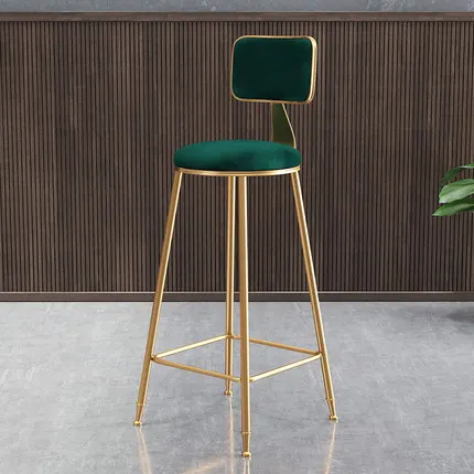 65cm green cushion Нордический ins простой золотой барный стул 45 см/65 см/75 см со спинкой высокий стул барный стул передний обеденный стул - Цвет: 65cm green cushion
