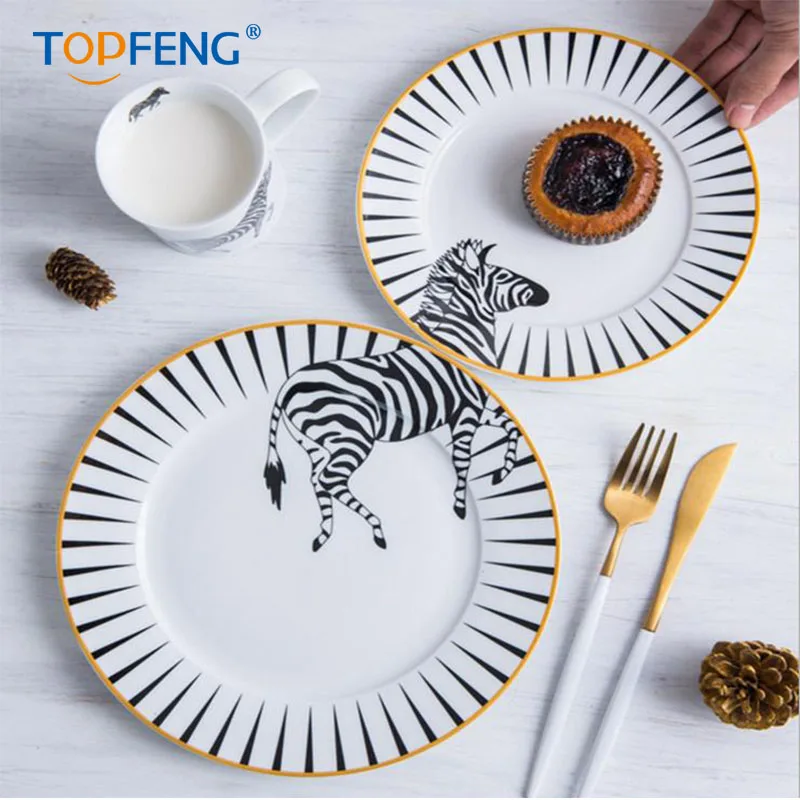 Фарфоровая тарелка TOPFENG с животным дизайном набор посуды керамическая для ужина