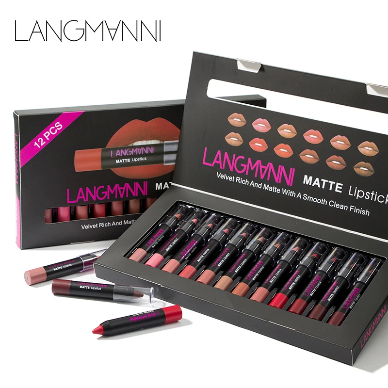 Maquiage brand 12pcs/lot lip kit matte Lipstick Waterproof Nutritious Velvet lip stick Red Tint Nude batom makeup set