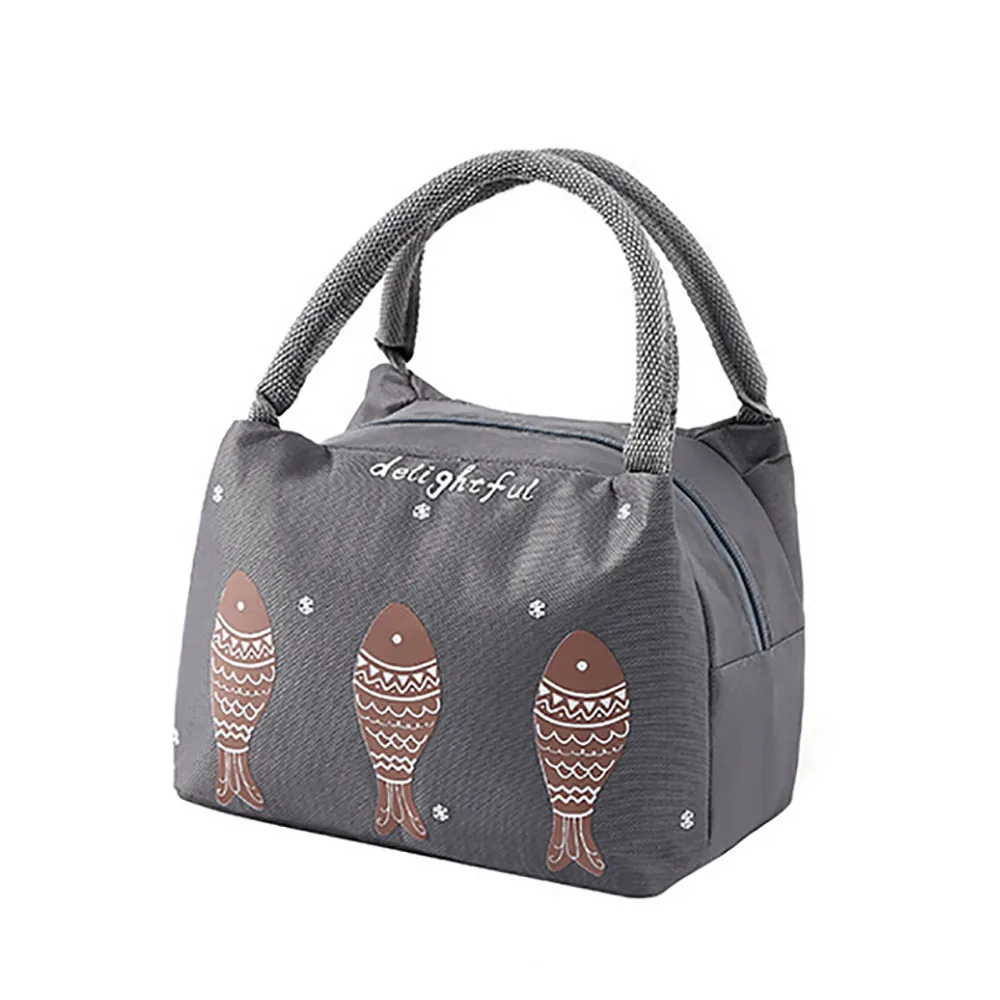 New Portable Lunch Bag for Kids Women Cartoon Fish Pattern Insulation Box Waterproof Canvas Picnic Travel Storage Tote | Дом и сад