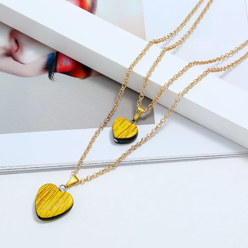 European and American Geometry Acrylic Heart Necklace Simple Yellow Double Peandant Necklaces For Women Gifts Jewelry 2019 | Украшения и