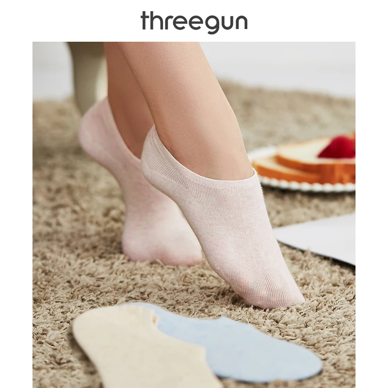 THREEGUN/3 пары женских носков без рисунка Нескользящие тонкие повседневные носки с