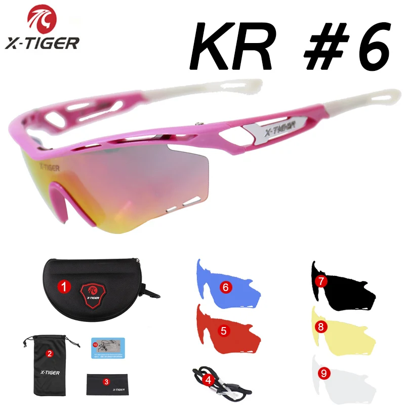 KR06-5 lens X-TIGER поляризационные очки для велоспорта, для спорта на открытом воздухе, для шоссейного велосипеда, очки для горного велосипеда, солнцезащитные очки для мужчин и женщин, очки для велоспорта - Цвет: KR06-5 lens