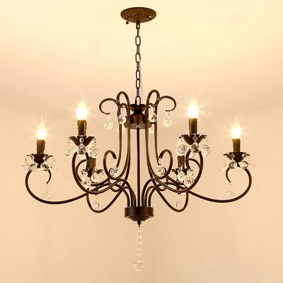 6 lights Американский хрустальный светильник, простой светильник для спальни, гостиной, Европейский ретро светильник-свеча, оригинальные люстры из кованого железа - Цвет абажура: 6 lights