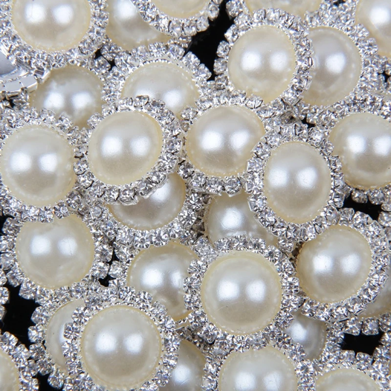 Nishine 10pcs Ivory Pearls Rhinestones Buttons Metal Wedding Invitations Decorate Button Trinket Hair Flower Center Scrapbooking |