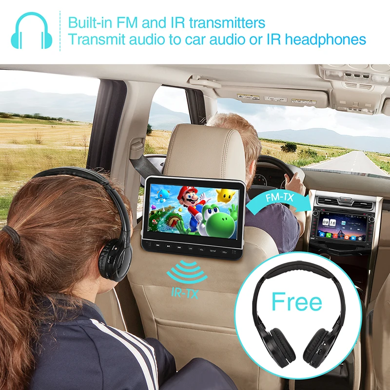 Тыква 10,1 дюймов Автомобильный подголовник монитор dvd-плеер USB/SD/HDMI/FM/игры TFT ЖК-экран сенсорная кнопка поддержка беспроводных наушников