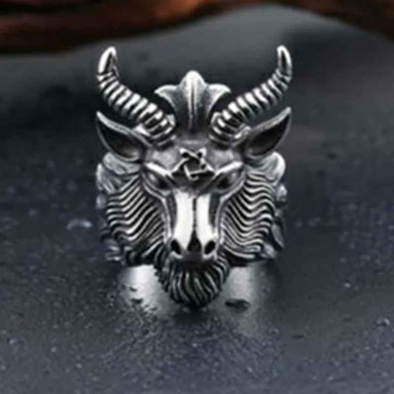 

Drop shipping Handemade New Style Men Ancient Silver plated Ring Vintage Goat Head Horn Biker size 8 Wedding gift