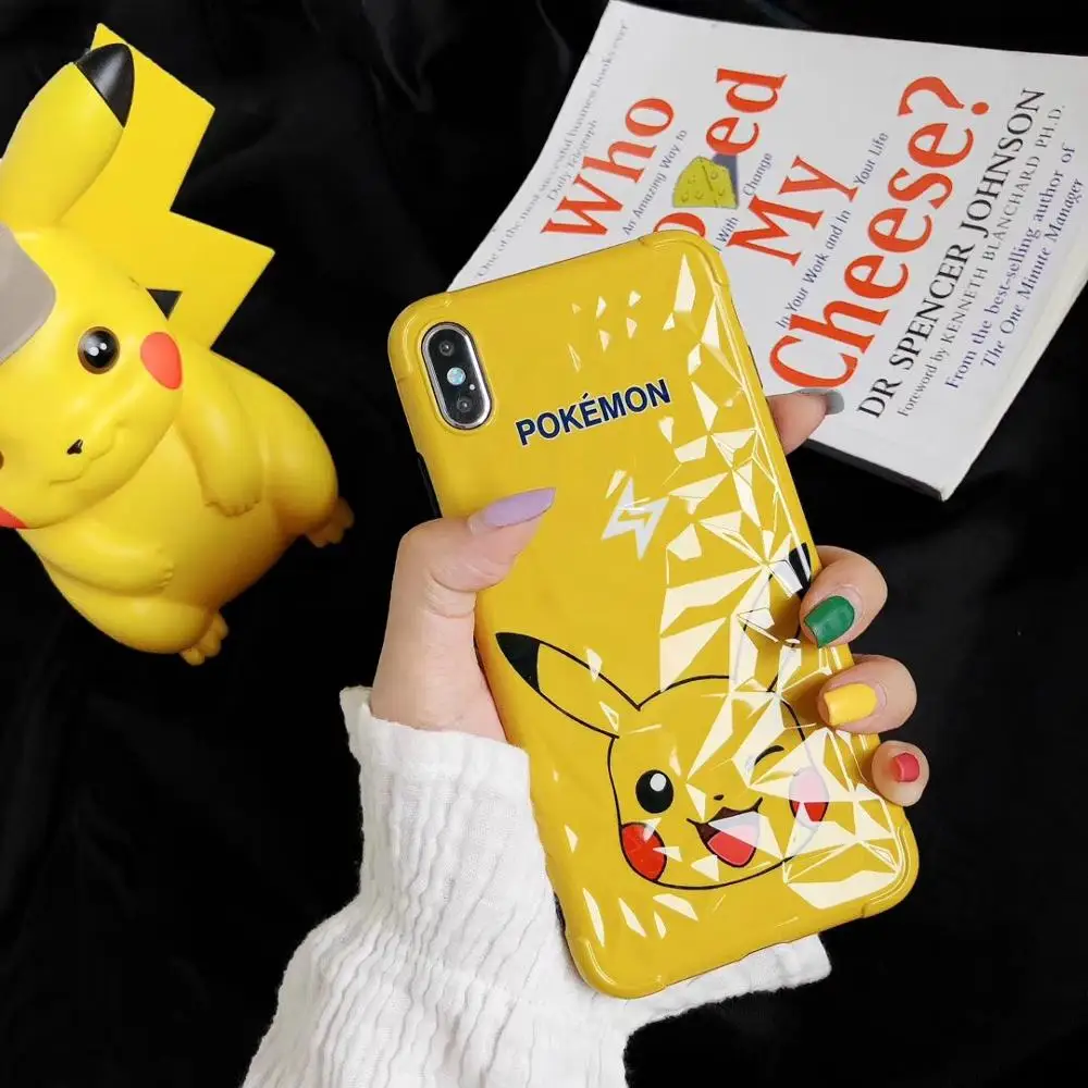 Супер милый чехол для телефона Pikachue для iphone XR X XS Max, мягкий чехол IMD, Ромб, чехол для iphone 7, 6 S, 6, 8 Plus, модные забавные чехлы