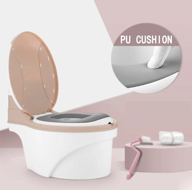 pink Детский пластиковый унитаз, тренировочный горшок, стул с чехлом, щетка для горшка+ мешок для чистки - Цвет: pink