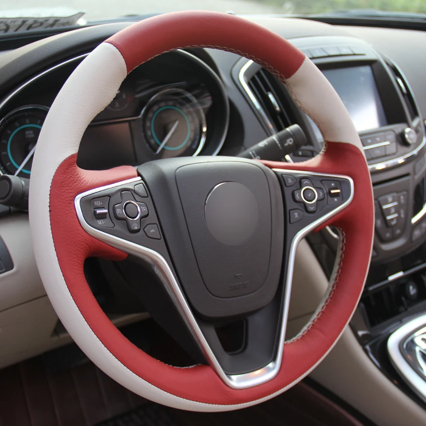 White Natural Leather Red Car Steering Wheel Cover for Buick Regal Opel Insignia 2014 2015 | Автомобили и мотоциклы