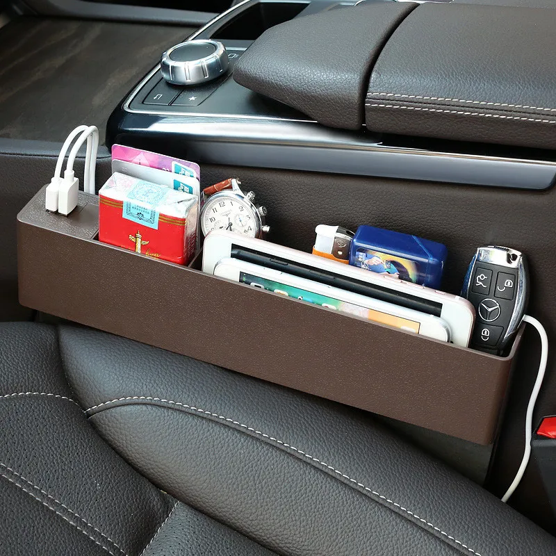 Left And Right Universal Dual USB Car Seat Crevice Storage Box Phone Holder Charger Organizer Auto Accessories 4 Color | Автомобили и
