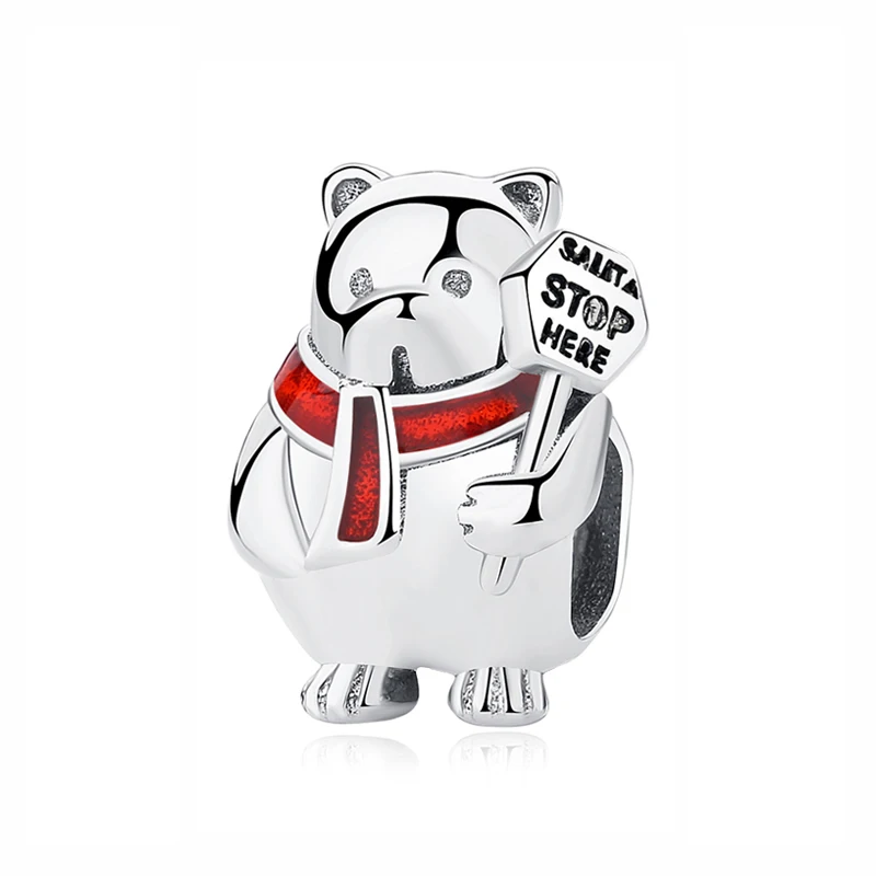 Cute Bear Аутентичные 925 Серебряный Бисер Очарование Праздник Рождественская елка Санта талисманы в виде северного оленя Fit Pandora Браслеты Женские DIY ювелирные изделия - Цвет: Cute Bear