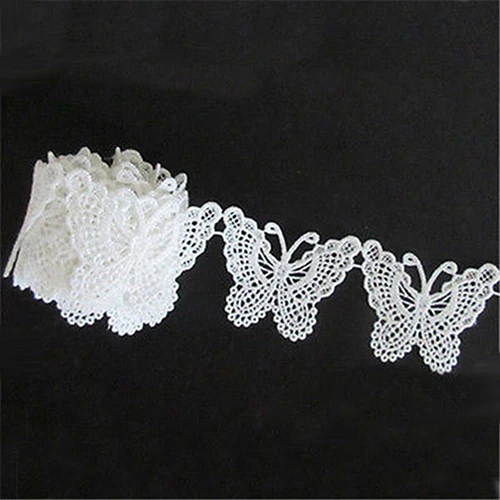 Винтажная кружевная кромка с белыми бабочками 1 м вышивка аппликацией для шитья |