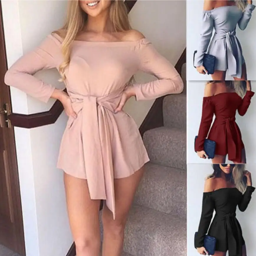 Новый Для Женщин Слэш шеи Клубная одежда с открытыми плечами Летний комбинезон