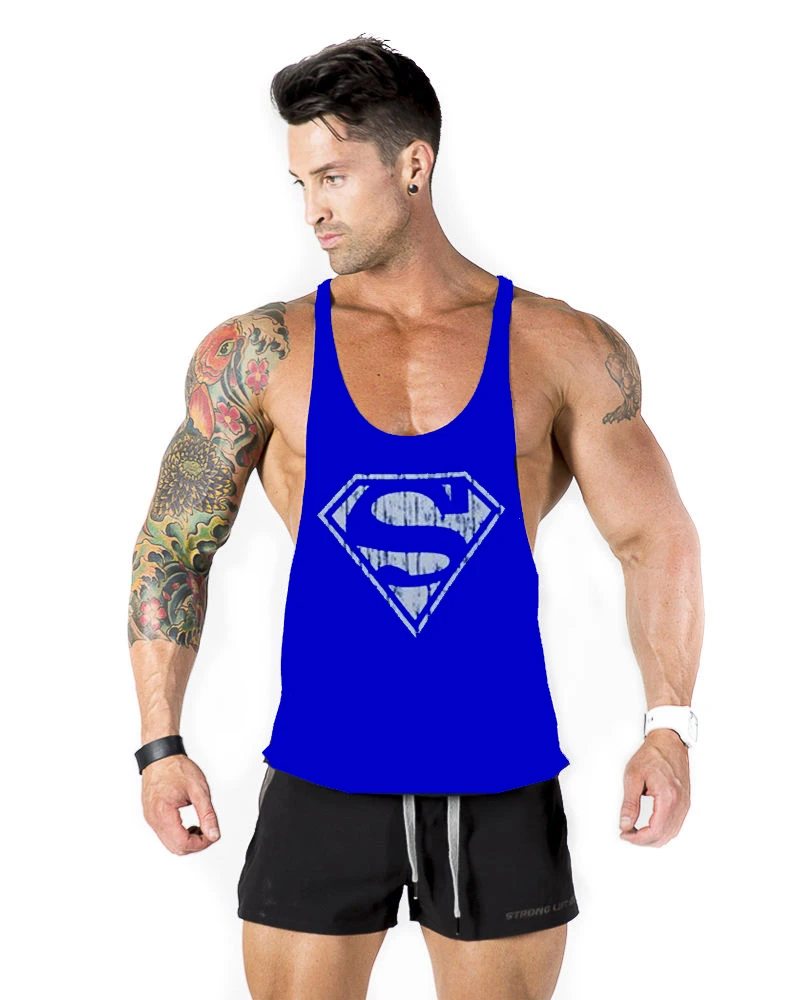 Superman Gym Singlets Tank Top Men Bodybuilding Fitness Gymshark Stringer Glods shark Sports Clothes 100% Cotton | Мужская одежда