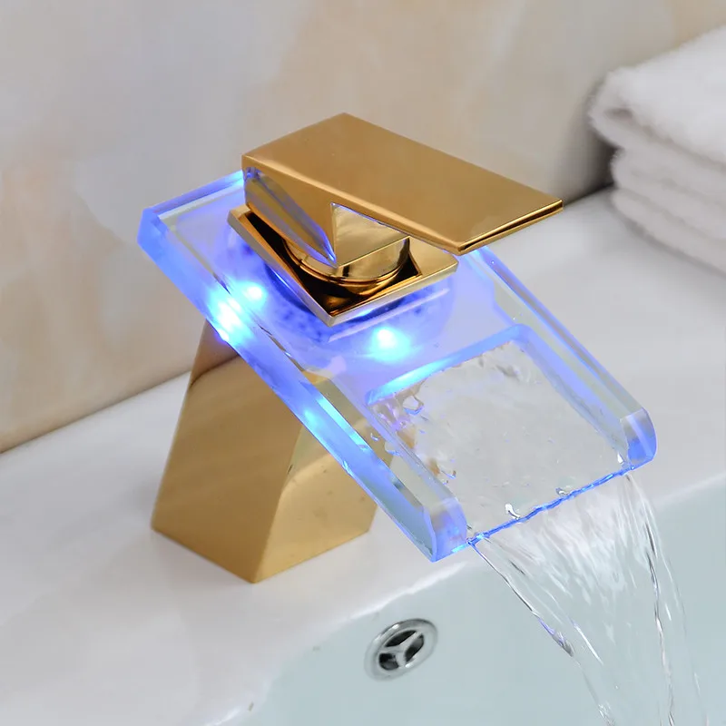 Смесители для раковины светодиодный ванная раковина краны золотое покрытие на