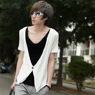 Мужская футболка в стиле хип-хоп черная Повседневная с имитацией двух предметов