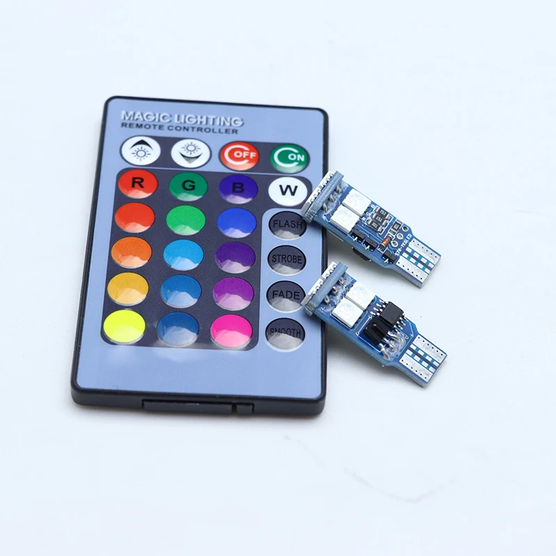 2 шт. T10 W5W светодиодный фонарь для автомобиля RGB с пультом дистанционного