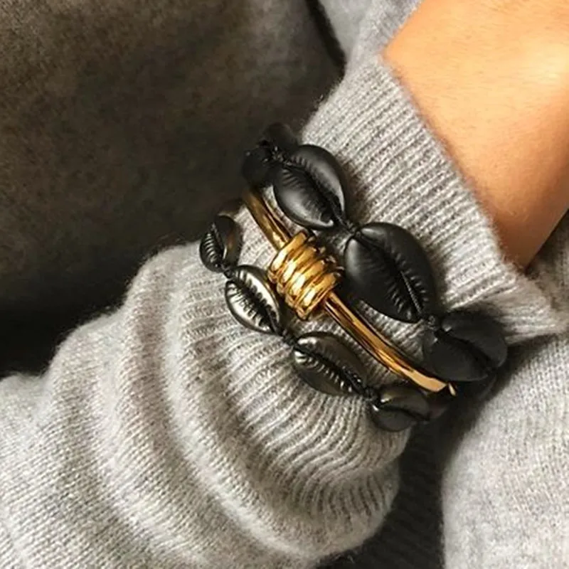

Boho black metallic mens seashell bijoux bracelet femme men pulseira feminina Cowry Shell Bracelet jewelry bracelets women gift