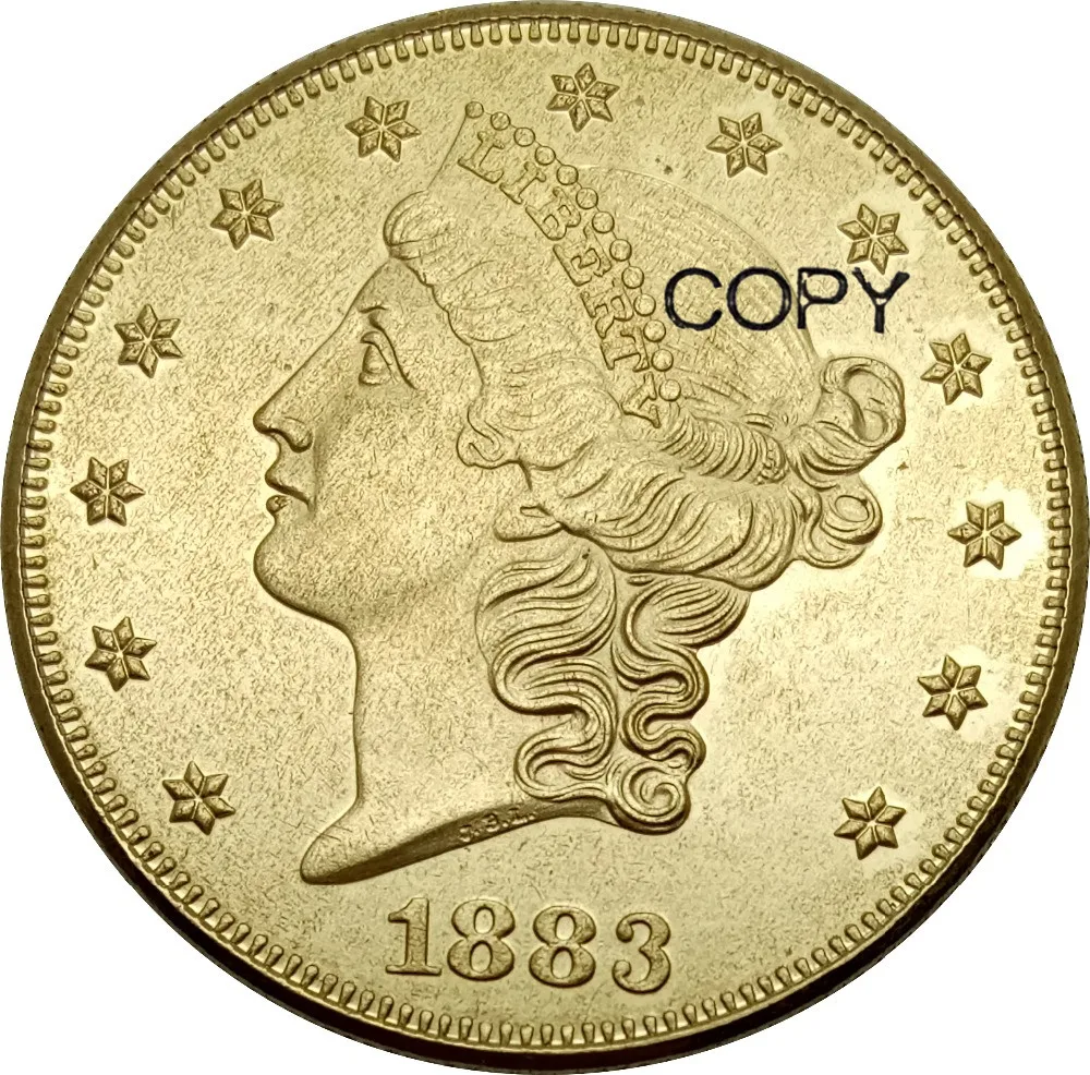 United States 20 Dollars Liberty Head Double Eagle with motto Twenty 1883 CC S Brass Metal Copy Coins | Дом и сад