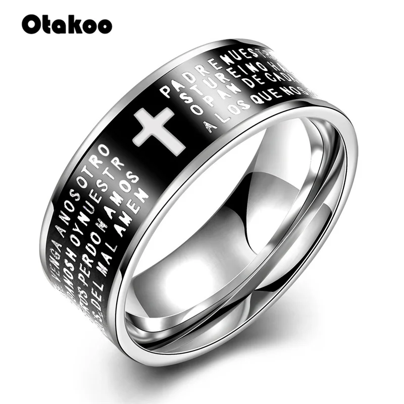 Молитвенные кольца Otakoo из нержавеющей стали с черным крестом никогда не