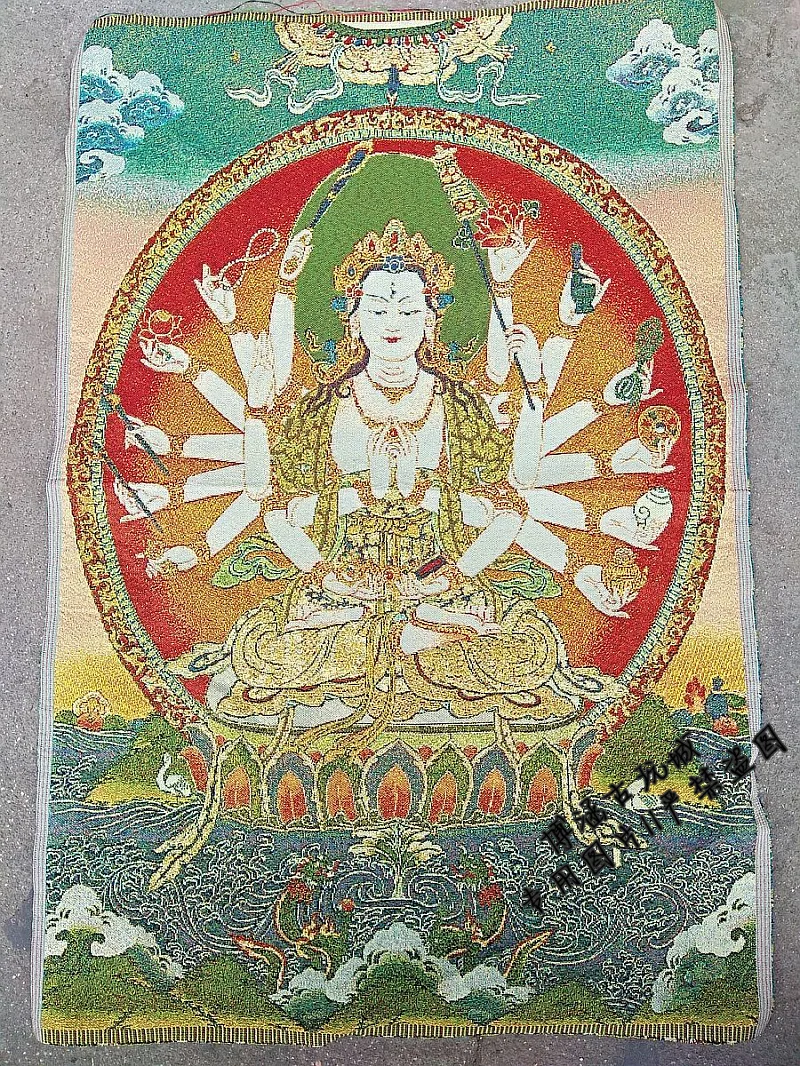 Tibetan Buddhism Thangka Image Brocade Silk Embroidered Avalokitesvara Embroidery | Дом и сад
