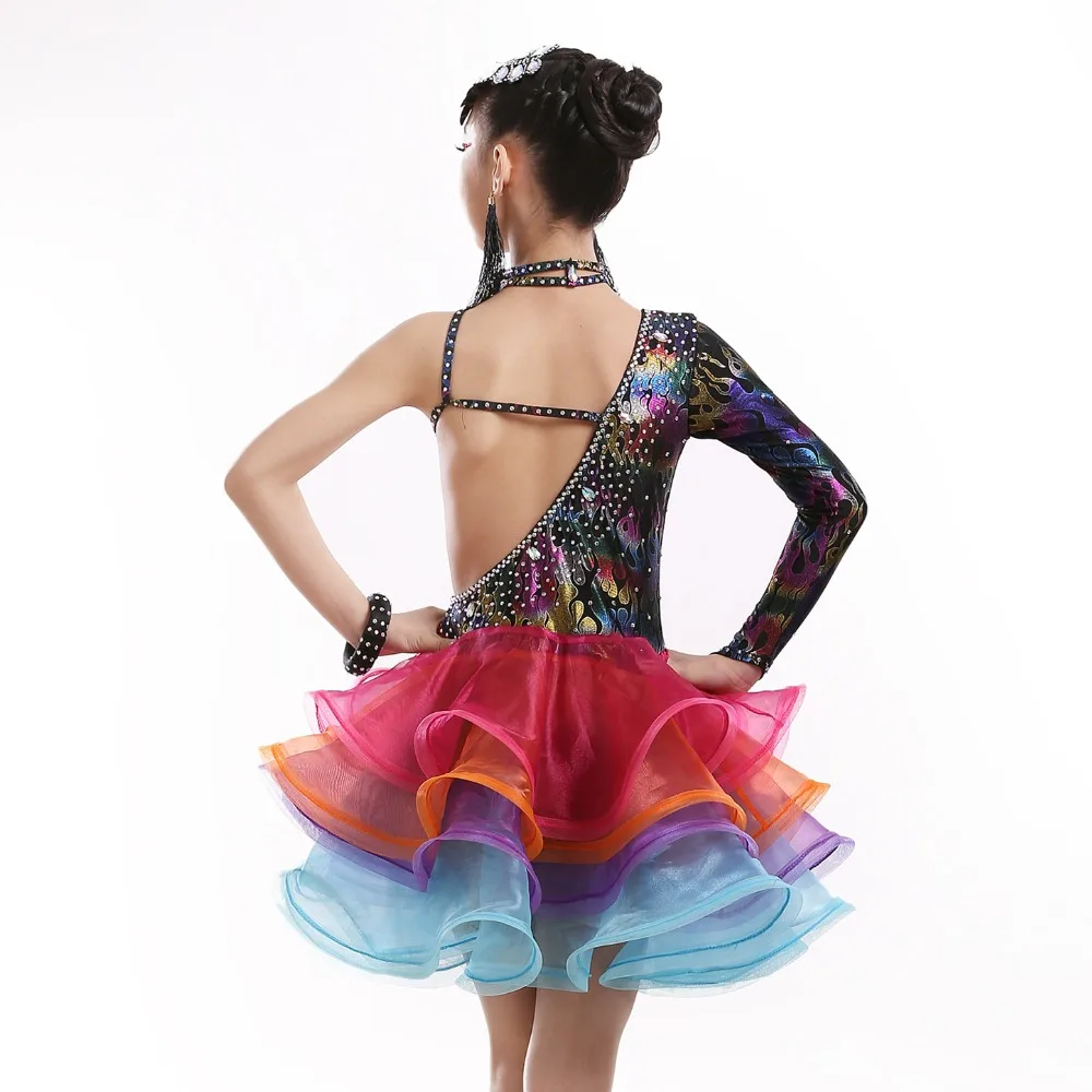 Новинка ограниченное количество платье для латинских танцев с блестками девочек