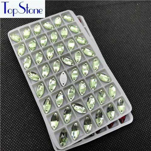 peridot TopStone 6x12 мм 7x15 мм 9x18 мм Navette пришитые камни плоские стеклянные кристаллы 2 отверстия пришивные стразы в виде конского глаза для одежды - Цвет: peridot