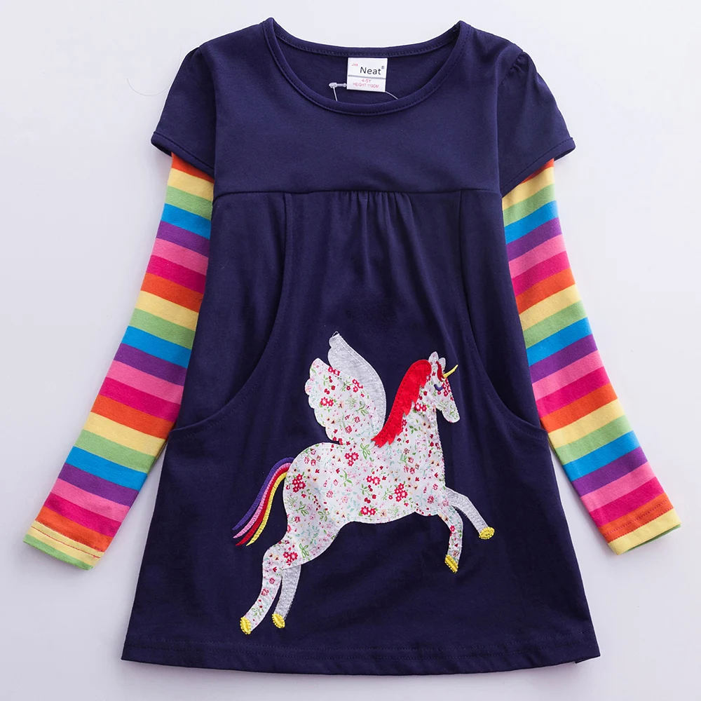 Girl Unicorn Dress Child Embroidered Children Party Casual A-line Autumn Winter Kids LH5806 | Детская одежда и обувь