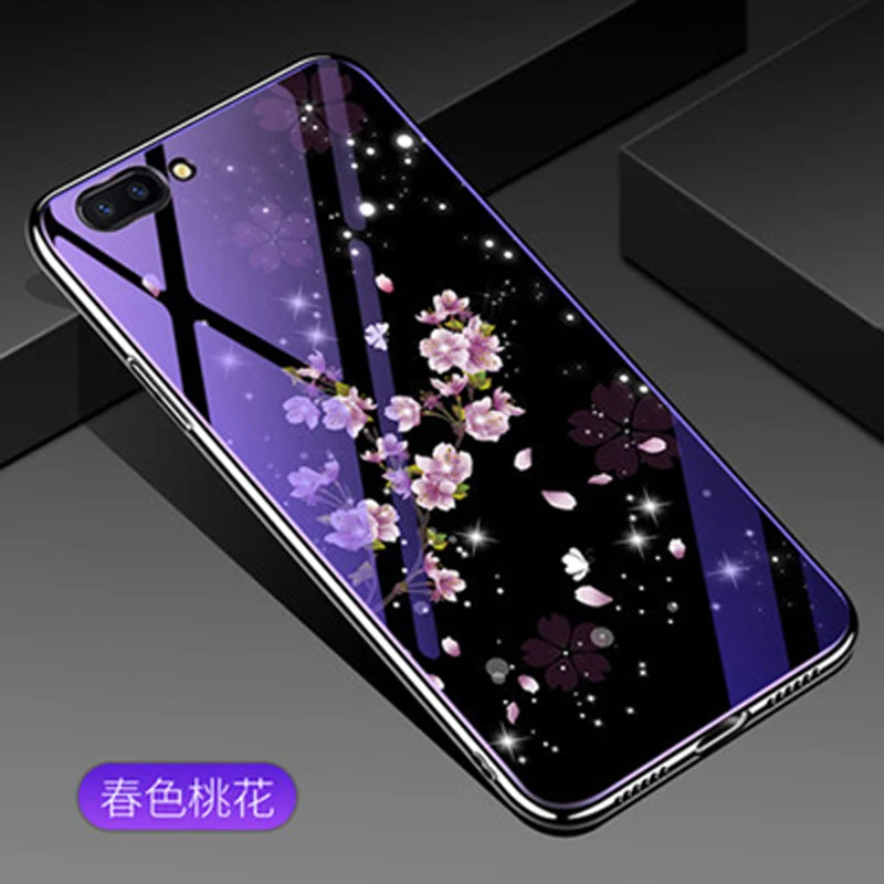 Для oppo A3S чехол с цветочным узором и изображением героев мультфильмов синее закаленное стекло задняя крышка чехол для oppo A3S телефонные футляры oppo A3S защитный кожух