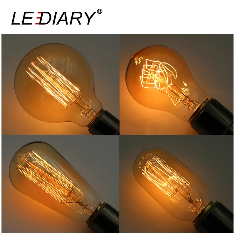 

LEDIARY E27 Carbon Filament Bulb A60 A19 ST64 T45 G95 Vintage Edison Amber Bulb 2700K 40W 110V/220V Incandescent Bulb