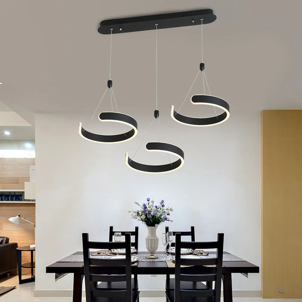 Modern Led Pendant Lights Remote-Controlled Lighting Kitchen Black Dining Room Bar Living Home Decoration Creative | Лампы и освещение