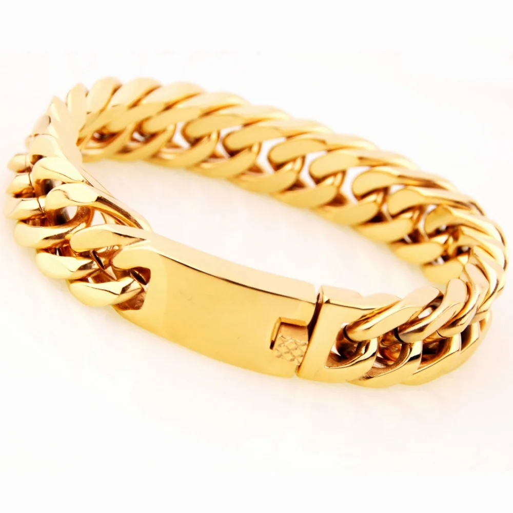 

Hand Made 7"-11" Fashion Cool 316L Stainless Steel Gold Color Cuban Curb Chain Men's Boy's Bracelet Bangle 15/17MM High Quality