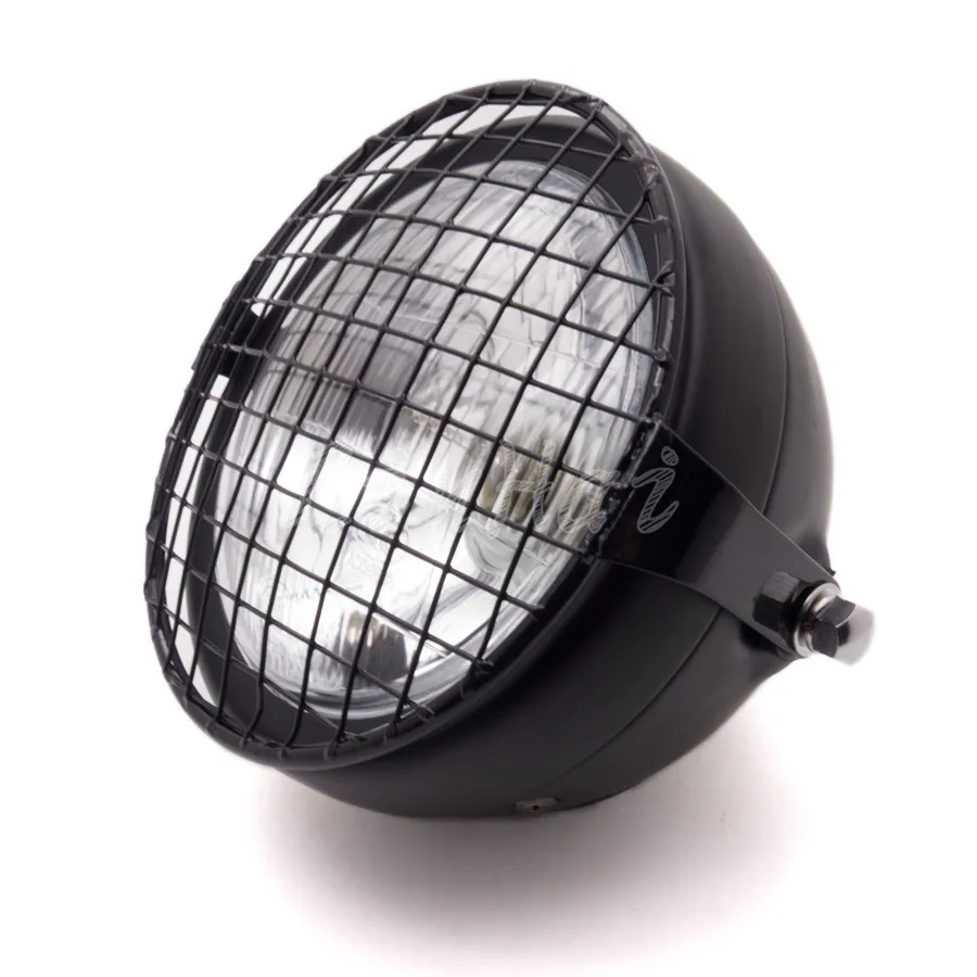 Мотоциклетная черная металлическая Ретро фара с грилем боковым креплением маска