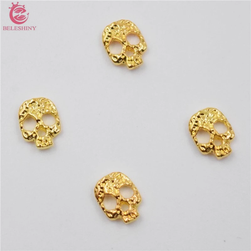 10psc новый золотой череп 3D украшения для ногтей сплав подвески Стразы #065|nail charms|3d