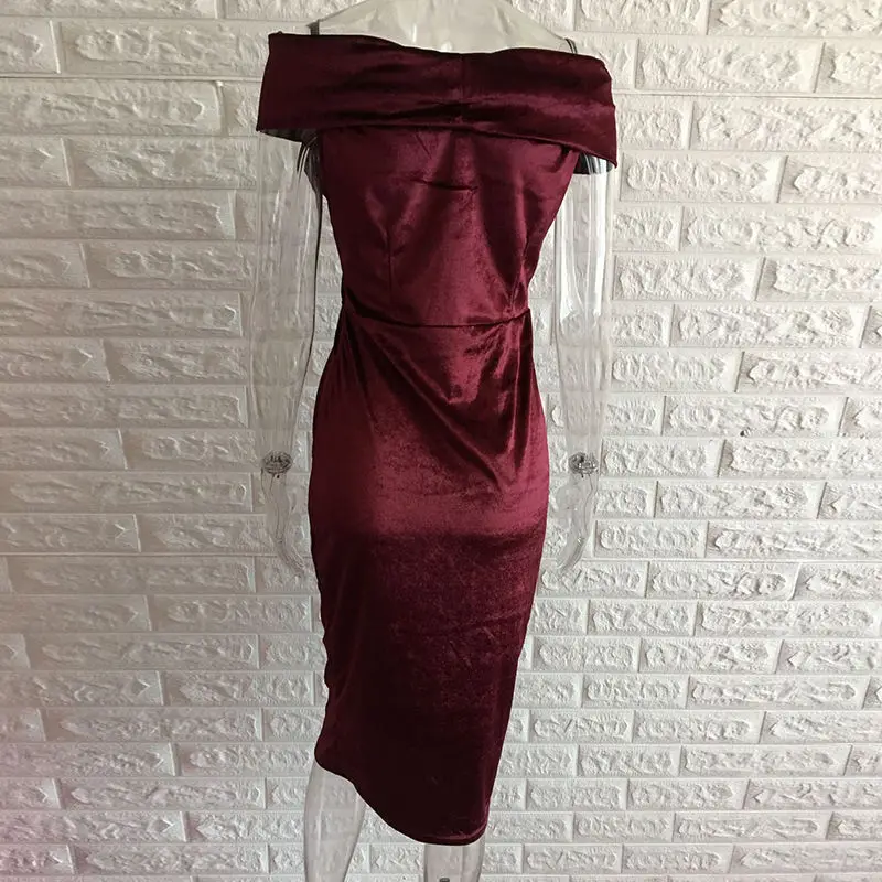 Сексуальная бархатная со спущенным плечом вечернее платье vestidos женское тонкое цельное платье-футляр облегающее платье элегантное женское Клубное платье миди платья