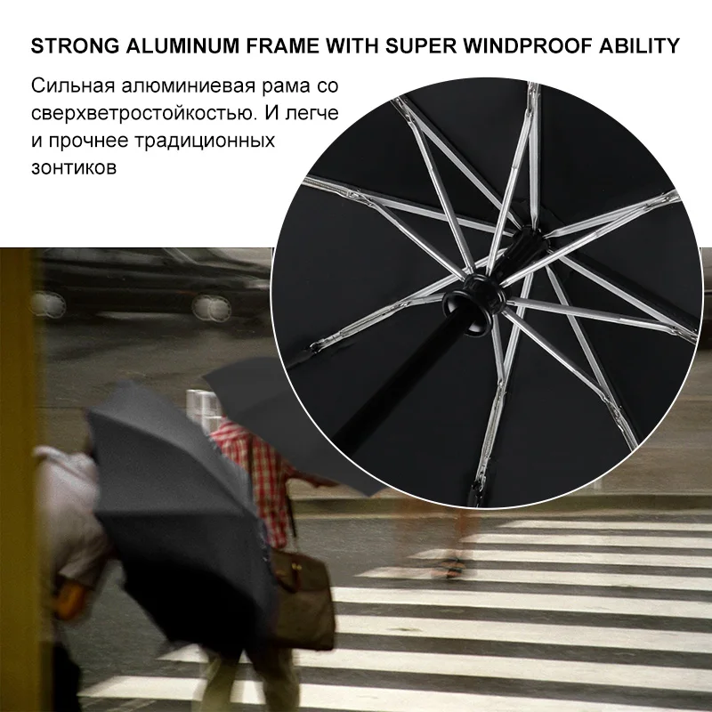 

Srong Windproof Automatic 3Folding Umbrella Rain Women 8Ribs Aluminum Alloy Umbrellas For Men Business Dark Grid Handle Paraguas