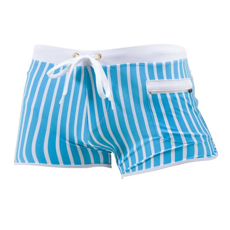 Мужские быстросохнущие плавки с карманами черно-синие пляжные шорты в полоску