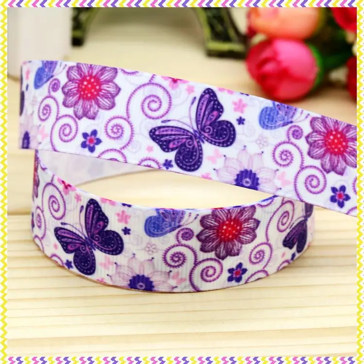 

New 7/8'' Free shipping butterfly printed grosgrain ribbon hair bow headwear party decoration wholesale OEM 22mm H3864