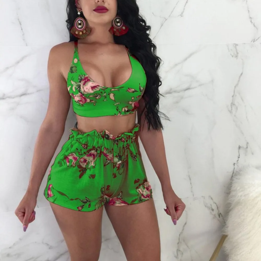 Женские спортивные наборы коротких штанов 2 шт. модный летний топ бюстье без
