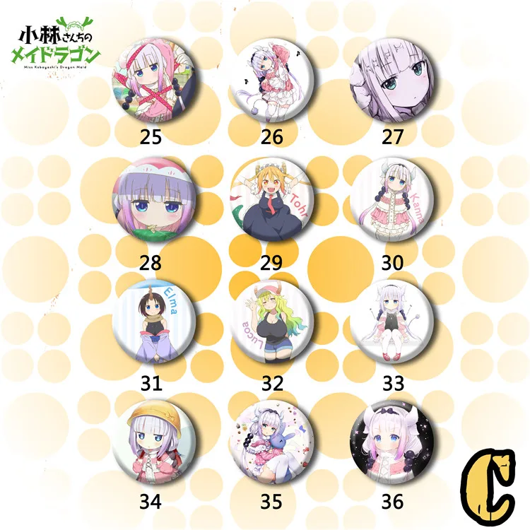 12 шт./компл. 58 мм аниме Kobayashi san Chi No Maid Dragon KannaKamui Tooru Коллекция значки на булавке