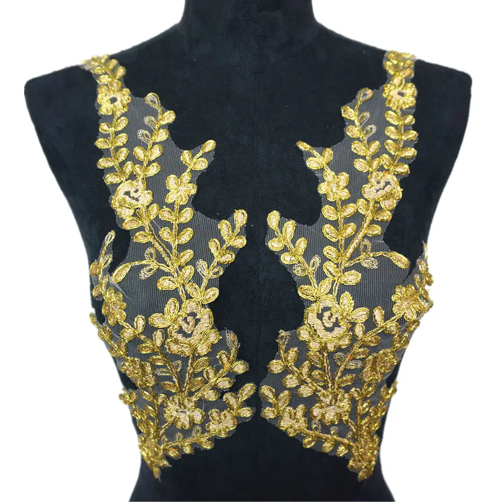 Белые золотые цветы ветки листьев кисточки сетчатая ткань свадебные аппликации