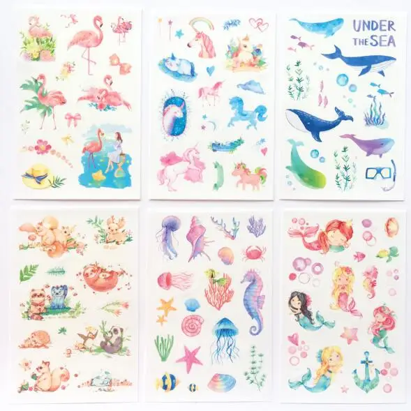 6 компл./упак. с кавайным рисунком единорога и блокнот Фламинго наклейки для